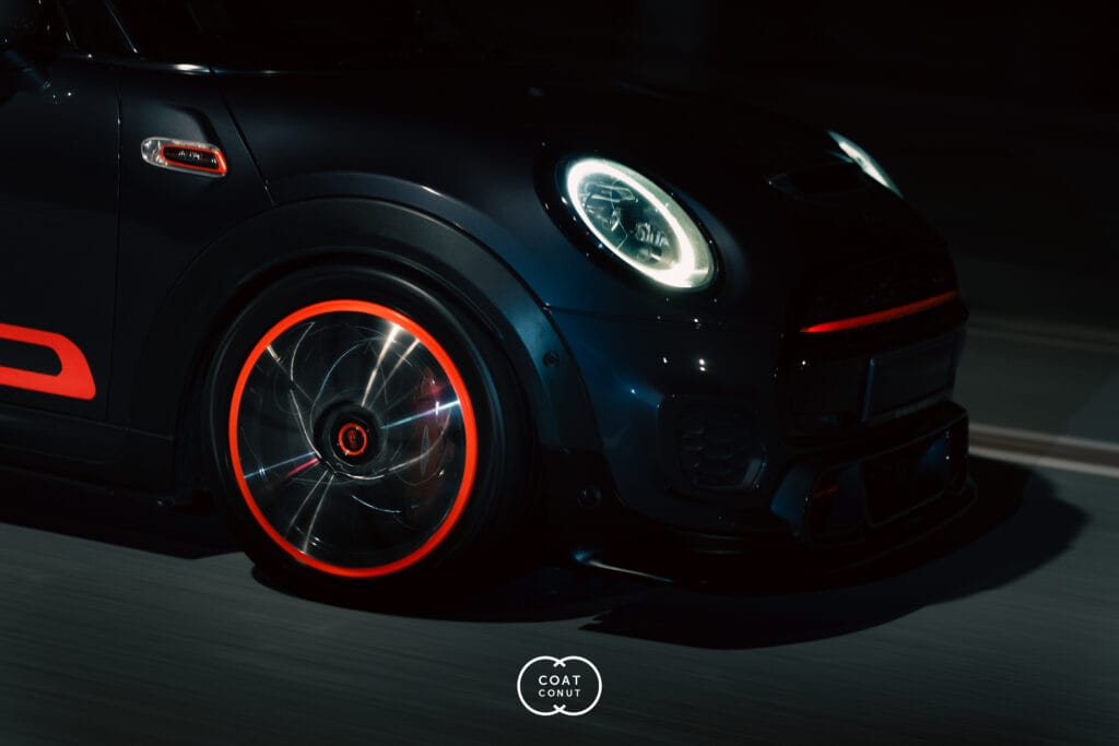 MINI JCW fitted with red Luminor illuminated rims